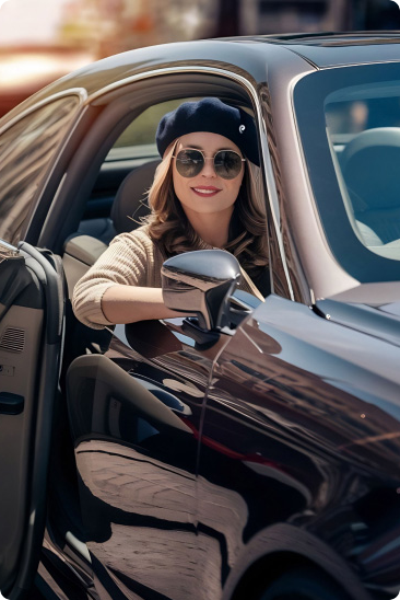 Woman driving luxury car
